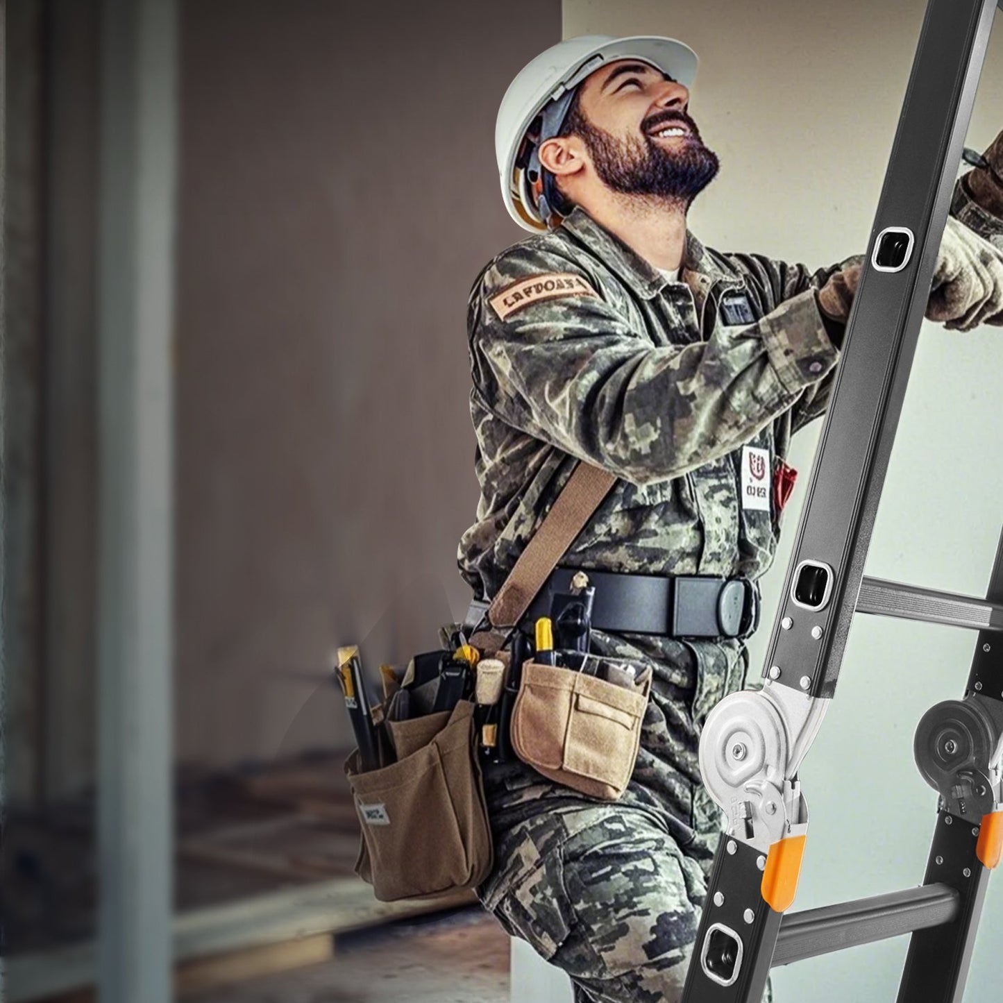 Multi-Purpose Folding Ladder, 7-in-1 Tall Extension Step Ladder, A Frame 5 Step Telescoping Ladder, 19ft Reach Height Heavy Duty Adjustable Ladder, 330 lbs Capacity for Home Outdoor