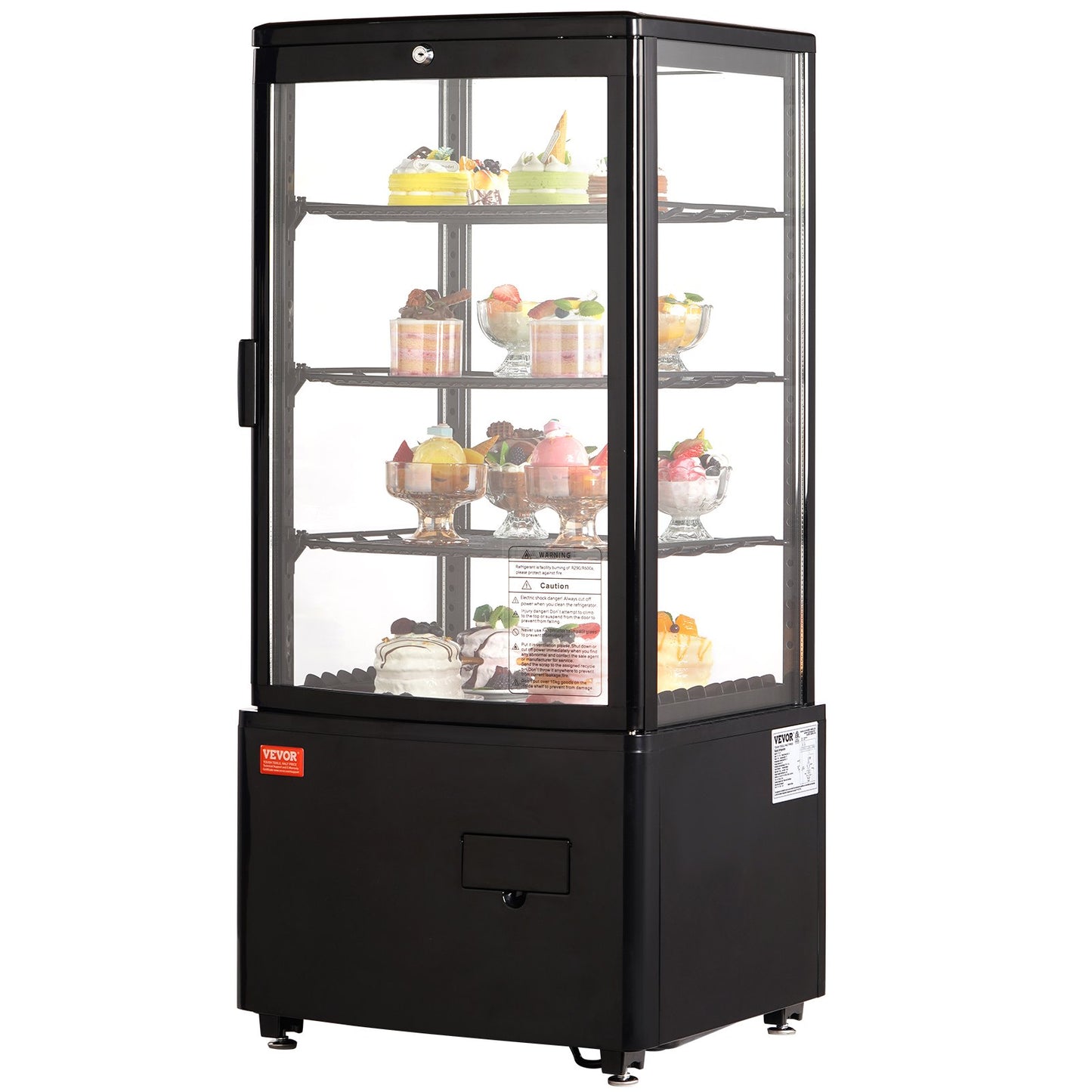 Refrigerated Display Case, 3 Cu.Ft/85L, 3-Tier, Countertop Pastry Display Case Commercial Display Refrigerator with LED Lighting, TURBO Cooling, Frost-Free Air-Cooling, Locked Door for Bakery