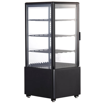 Refrigerated Display Case, 3 Cu.Ft/85L, 3-Tier, Countertop Pastry Display Case Commercial Display Refrigerator with LED Lighting, TURBO Cooling, Frost-Free Air-Cooling, Locked Door for Bakery
