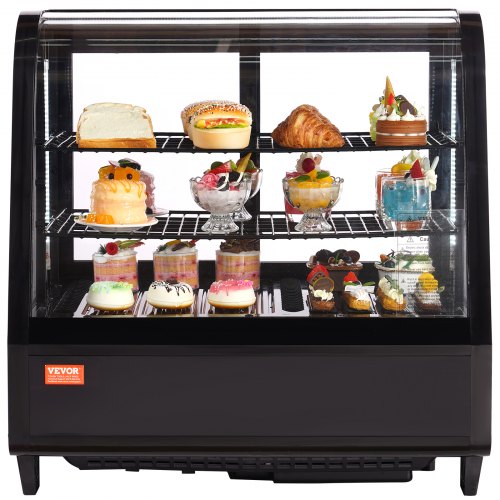 Refrigerated Display Case, 3.5 Cu.Ft/100L, Dual-Level, Countertop Cake Display Fridge with LED Illumination, Rapid Cooling System, No-Frost Ventilation, Slide-Access Back Door