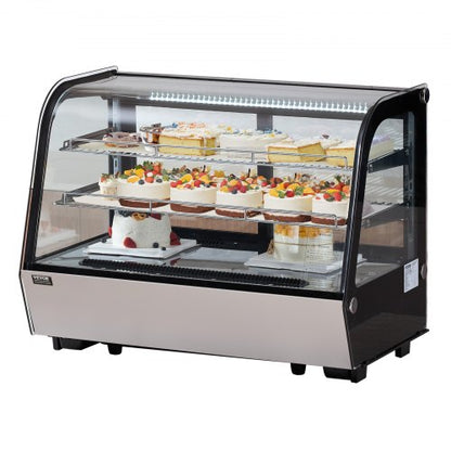 Refrigerated Display Case, 5 Cu.Ft./146L Countertop Pastry Display Case, 2-Tier Commercial Display Refrigerator with LED Lighting, TURBO Cooling, Frost-Free Air-Cooling, for Bakery
