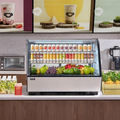 Refrigerated Display Case, 5 Cu.Ft./146L Countertop Pastry Display Case, 2-Tier Commercial Display Refrigerator with LED Lighting, TURBO Cooling, Frost-Free Air-Cooling, for Bakery