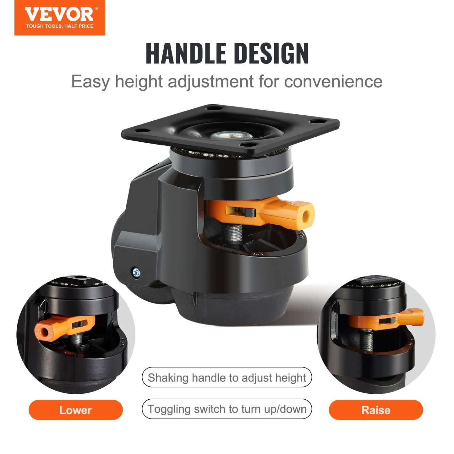 Leveling Casters, Set of 19141.6 kg Total Load Capacity, 6.3 cm, Heavy Duty with Upgraded Handle Design, 360 Degree Swivel Caster Wheels, Adjustable Casters with Feet for Workbench, Machine