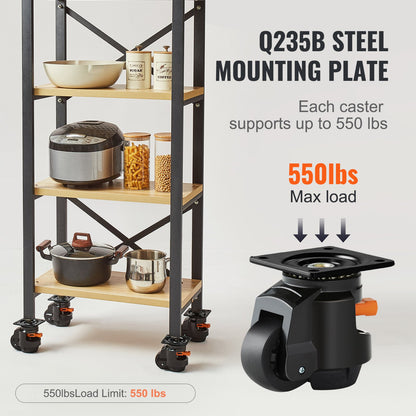 Leveling Casters, Set of 19141.6 kg Total Load Capacity, 6.3 cm, Heavy Duty with Upgraded Handle Design, 360 Degree Swivel Caster Wheels, Adjustable Casters with Feet for Workbench, Machine