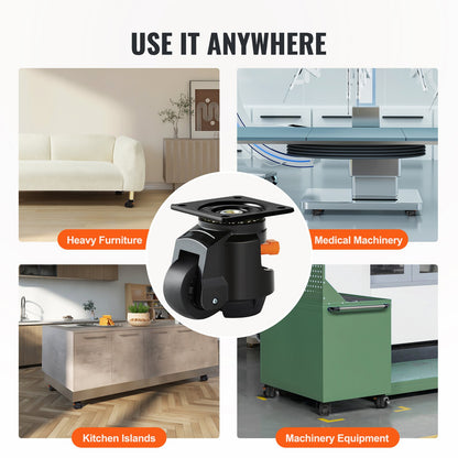 Leveling Casters, Set of 19141.6 kg Total Load Capacity, 6.3 cm, Heavy Duty with Upgraded Handle Design, 360 Degree Swivel Caster Wheels, Adjustable Casters with Feet for Workbench, Machine