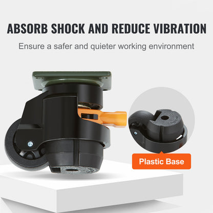 Leveling Casters, Set of 4, 499 kg Total Load Capacity, 5.1 cm, Heavy Duty with Upgraded Handle Design, 360 Degree Swivel Caster Wheels, Adjustable Casters with Feet for Workbench, Machine