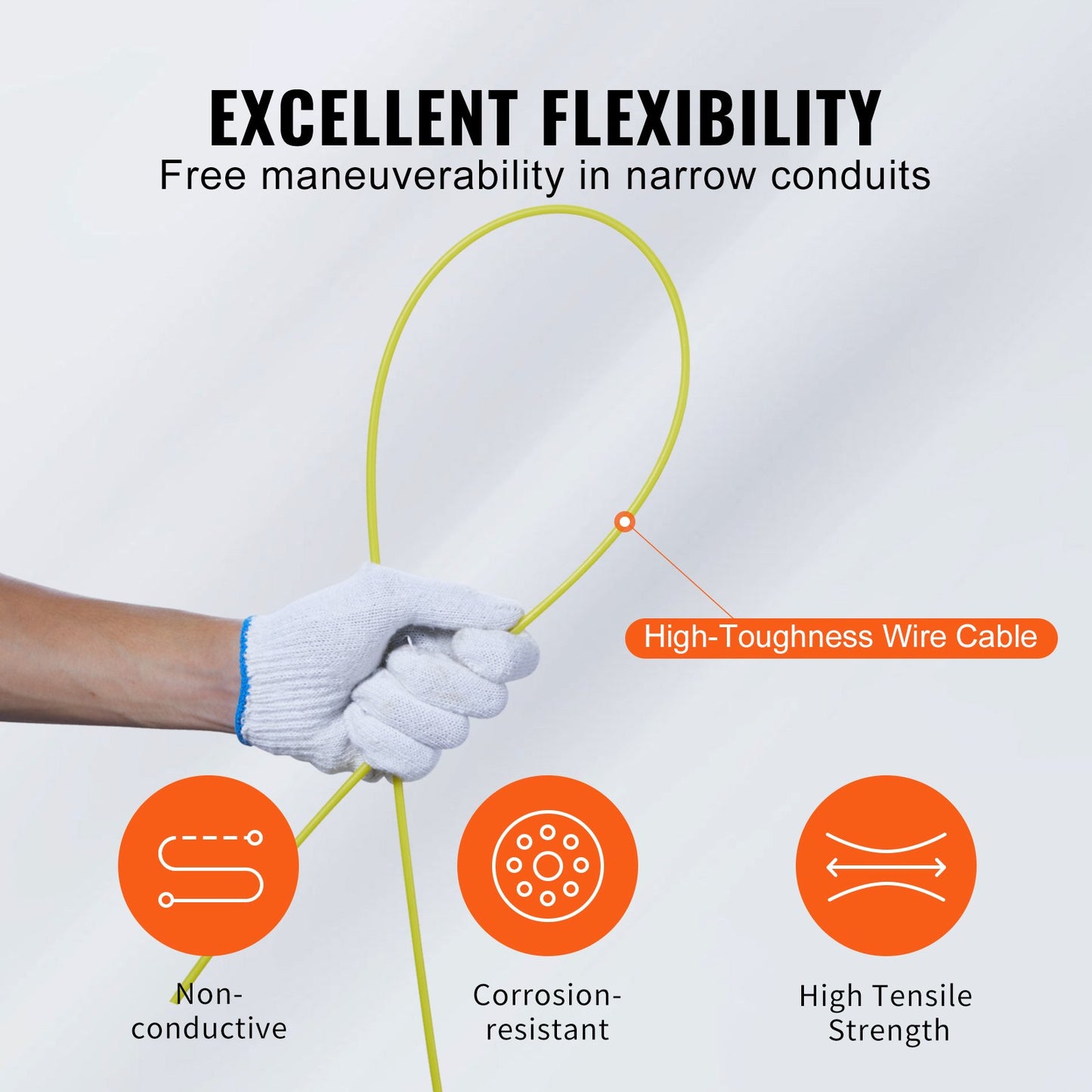 Fish Tape Wire Cable Line Puller 60,96 m 4,7 mm (200ft 3/16in) Fiberglass High Plastic Case