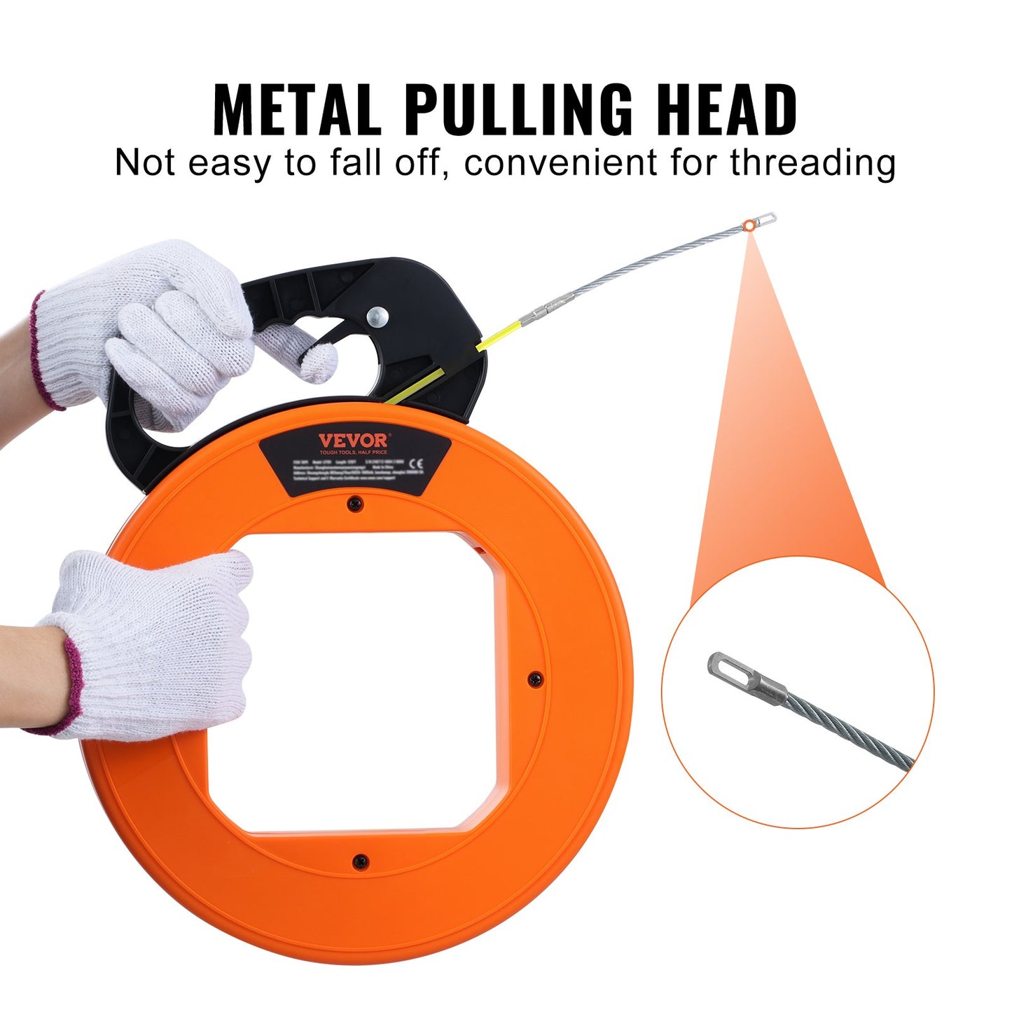 Fish Tape Wire Cable Line Puller 60,96 m 4,7 mm (200ft 3/16in) Fiberglass High Plastic Case