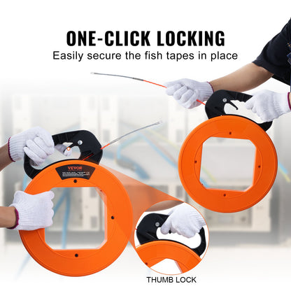 Fish Tape Wire Cable Line Puller 30.5 m, 6.35 mm(100-foot, 1/4-inch) PET with High Plastic Case