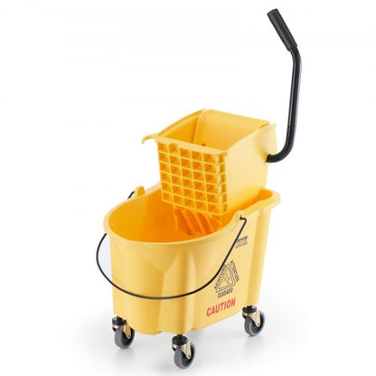 Mop Bucket with Wringer, 26 Qt. Commercial Mop Bucket with Side Press Wringer, Side-Press Mop Bucket and Wringer Combo on Wheels, for Professional/Industrial/Business Floor Cleaning, Yellow