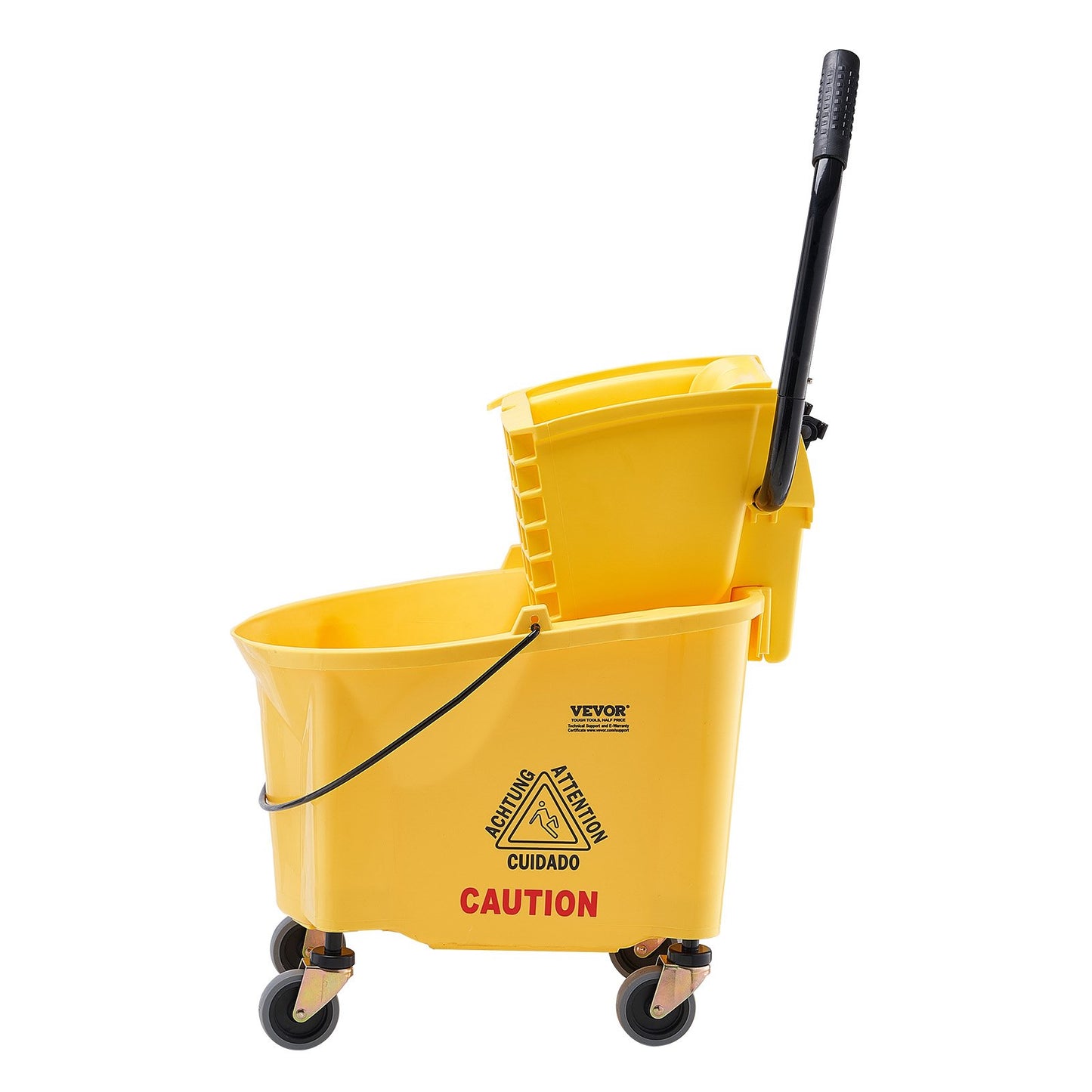 Mop Bucket with Wringer, 26 Qt. Commercial Mop Bucket with Side Press Wringer, Side-Press Mop Bucket and Wringer Combo on Wheels, for Professional/Industrial/Business Floor Cleaning, Yellow