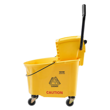 Mop Bucket with Wringer, 35 Qt. Commercial Mop Bucket with Side Press Wringer, Side-Press Mop Bucket and Wringer Combo on Wheels, for Professional/Industrial/Business Floor Cleaning, Yellow