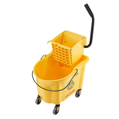 Mop Bucket with Wringer, 35 Qt. Commercial Mop Bucket with Side Press Wringer, Side-Press Mop Bucket and Wringer Combo on Wheels, for Professional/Industrial/Business Floor Cleaning, Yellow