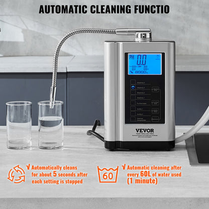 Alkaline Water Ionizer Machine, pH 3.5-10.5 Alkaline Acidic Hydrogen Water Purifier, 7 Water Settings Home Filtration System, Up to -550mV ORP, 8000L Per Filter, Auto-Cleaning, White