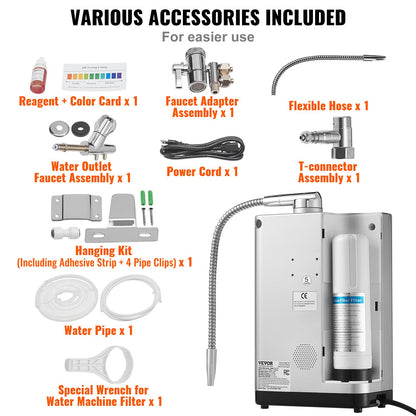 Alkaline Water Ionizer Machine, pH 3.5-10.5 Alkaline Acidic Hydrogen Water Purifier, 7 Water Settings Home Filtration System, Up to -650mV ORP, 8000L Per Filter, Auto-Cleaning, White