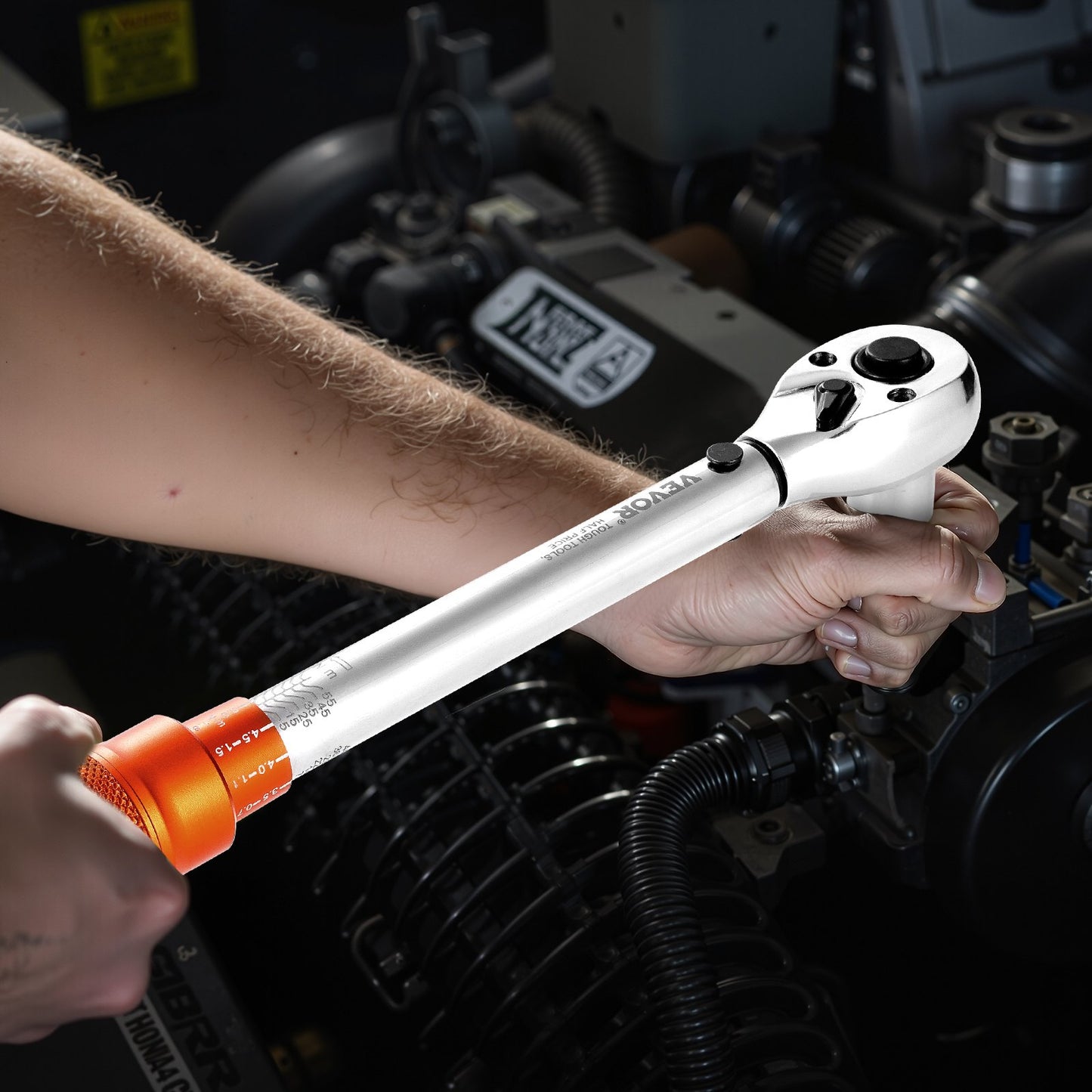 Click Torque Wrench Set, 3/8 Inch Drive, 5-60 N.m / 3.7-44.3 lbf.ft, Dual-direction, 72-Tooth, ±3% High Precision, with Sockets, Bits, Extension Bar, Spark Plug Sockets, Adapter, Orange