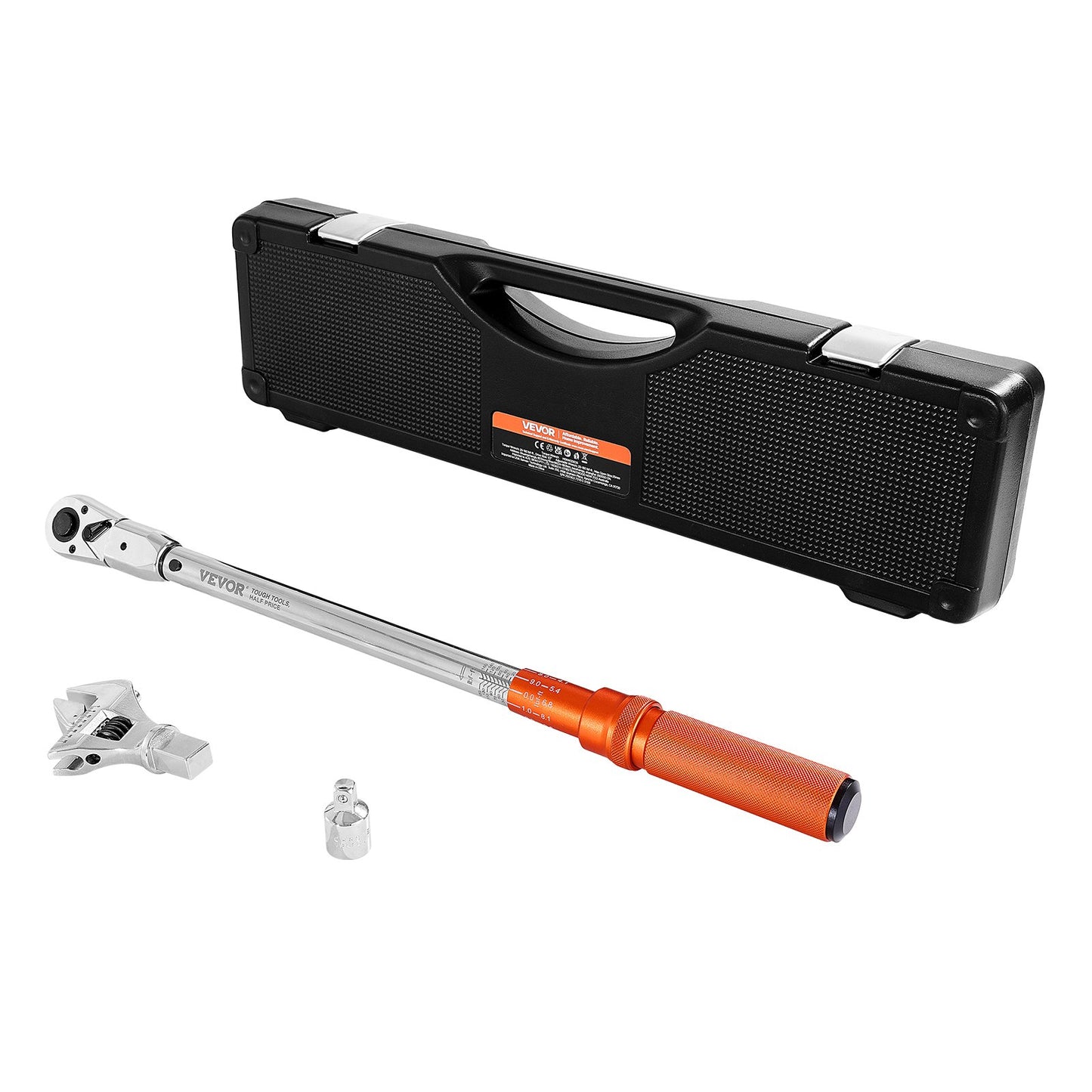 Adjustable Click Torque Wrench, 1/2 Inch Drive, 20-160 lbf-ft/27.1-216.8 N.m, Dual-direction and Dual Range Scales, 72-Tooth, ±2% Precision, with Adapter Interchangeable Jaw and Ratchet Head