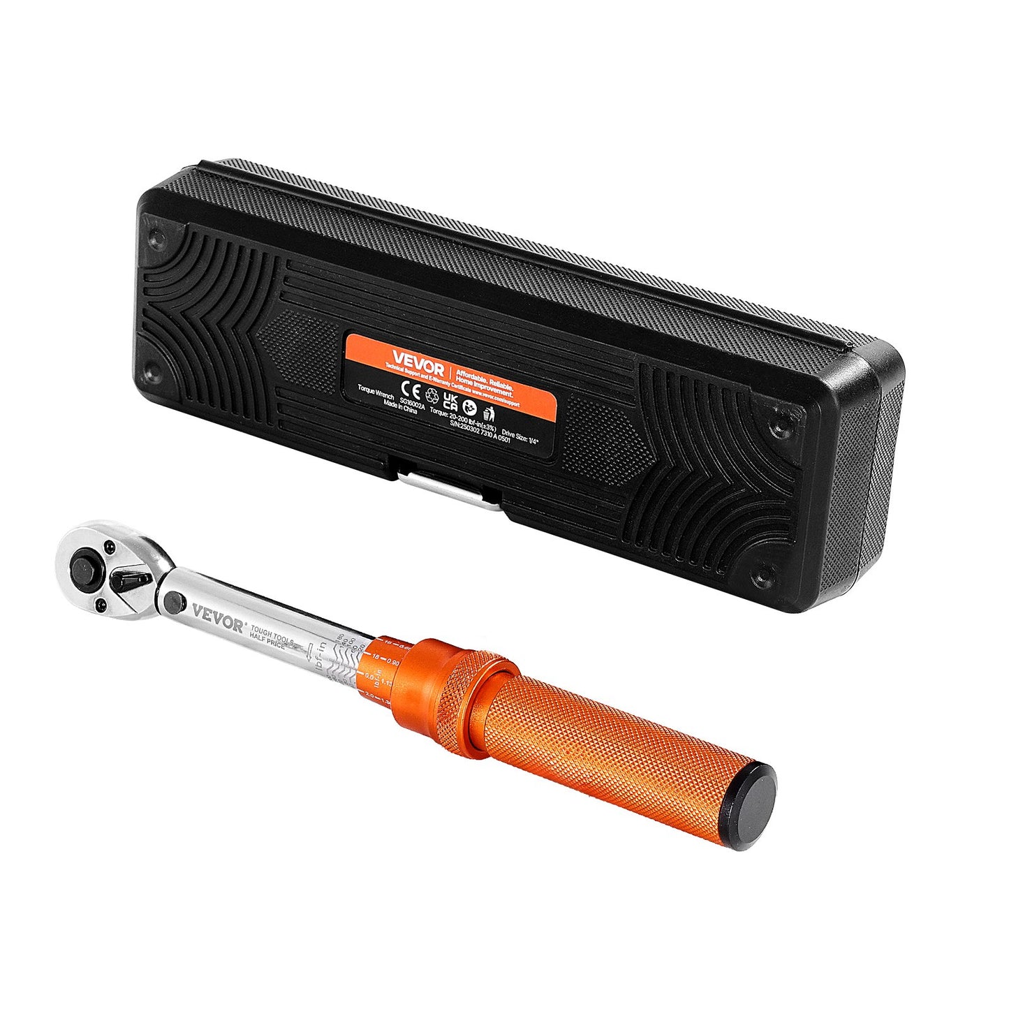 Click Torque Wrench Set, 1/4Inch Drive, 20-200lbf-in/2.3-22.6N.m, Dual-direction and Dual Range Scales, 72-Tooth, ±3% High Precision, with Bit Sockets, Extension Bar, for Bicycle Repair, Orange