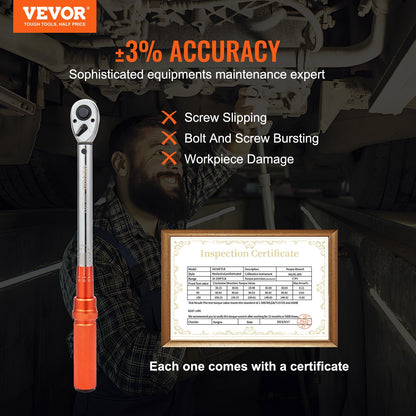 Momentnyckel, 1,3 cm Drive Click Momentnyckel 10-150ft.lb/14-204nm, Justerbar momentnyckelsats i två riktningar, Mekanisk momentnyckelsats med dubbla skalor och adaptrar, förlängningsstång