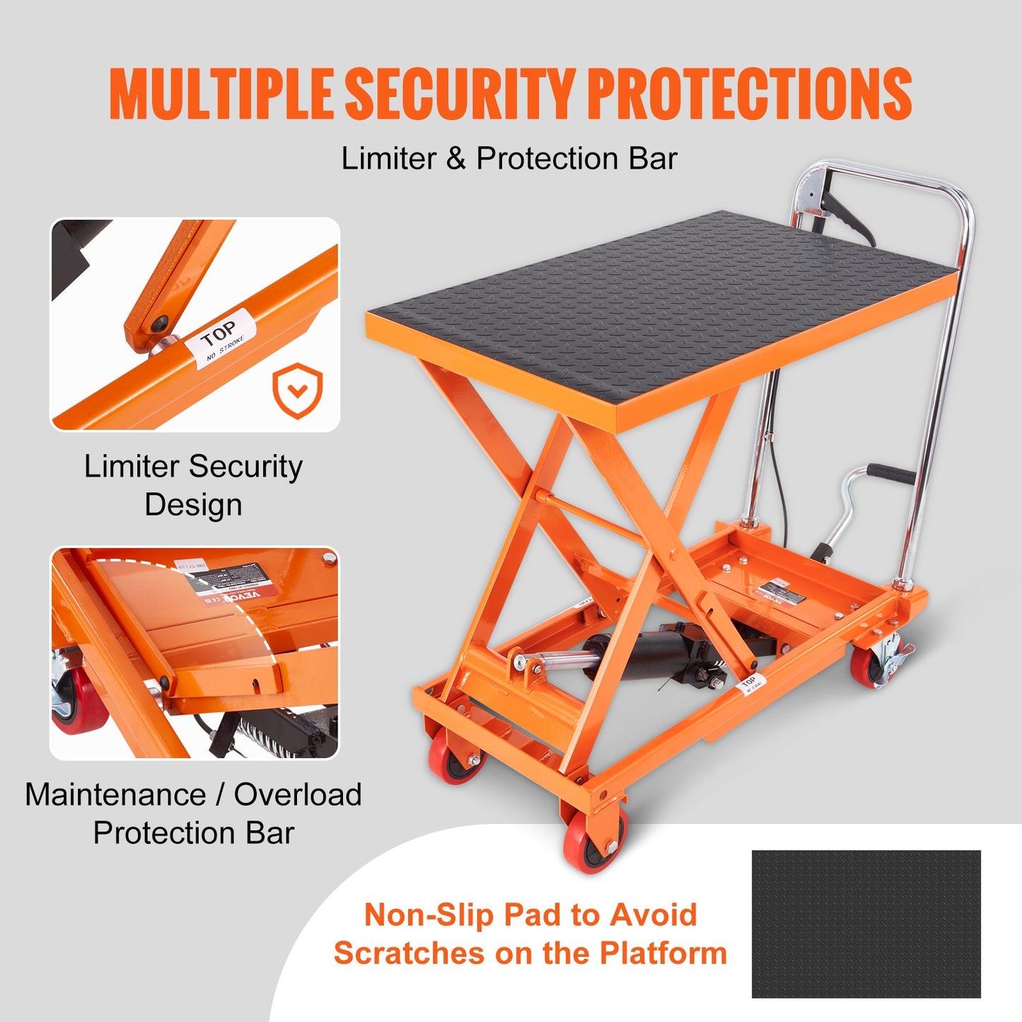 Hydraulic Lift Table Cart, 500lbs Capacity 28.5" Lifting Height, Manual Single Scissor Lift Table with 4 Wheels and Non-slip Pad, Hydraulic Scissor Cart for Material Handling, Orange