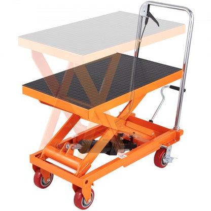 Hydraulic Lift Table Cart, 1100lbs Capacity 35.4" Lifting Height, Manual Single Scissor Lift Table with 4 Wheels and Non-slip Pad, Hydraulic Scissor Cart for Material Handling and Transportation