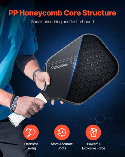 Pickleball Paddle, T700 Carbon Fiber Surface & Honeycomb Core, Professional Pickleball Paddle with Increased Power & Control & Spin, Pro Pickle Ball Racket for Adults, Men & Women, Black
