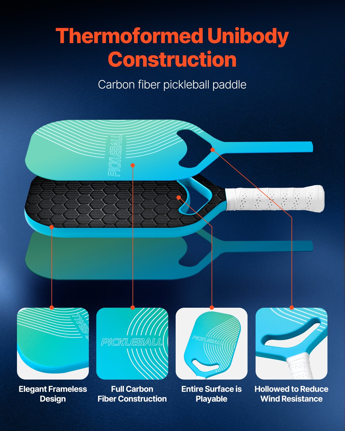 Pickleball-paddel med aerodynamisk hals, T700-kolfiberyta och kärna i honungskaka, professionellt pickleball-paddel med ökad kraft, kontroll och spinn, pickleball-racket för vuxna, män och kvinnor