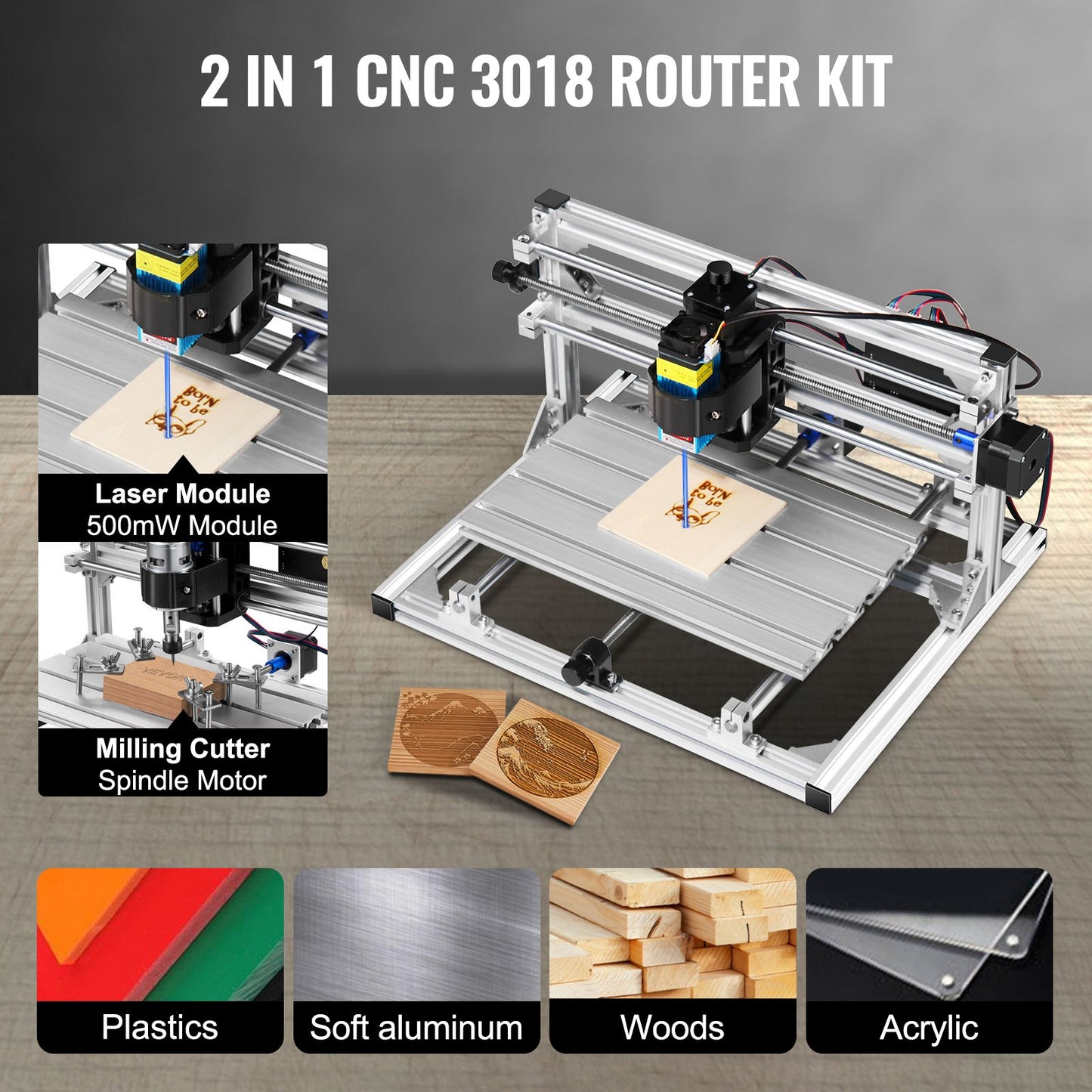 CNC 3018 routerkit med lasergravör 500mw lasergravör GRBL-injektion