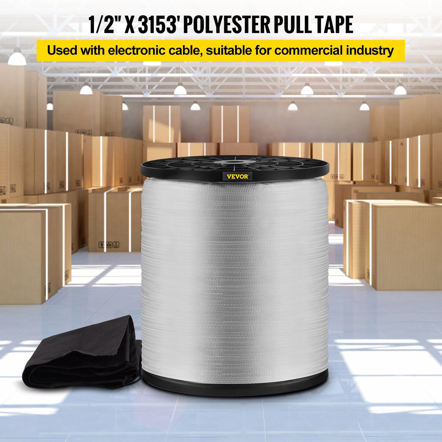 1250Lbs Polyester Pull Tape, 3153' x 1/2" Flat Tape for Wire & Cable Conduit Work Variable Functions, Flat Rope for Pulling/Loading/Packing in Any Weather CONDITON