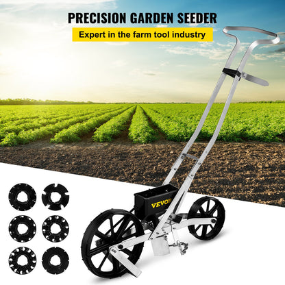 Garden Seeder, Metal Precision Garden Push Seeder With 6 Seed Plates, Walk-Behind Row Crop Planter, Manual Garden Lawn Spreader for Sowing Seeds, Backyard Agriculture for Various Seeds