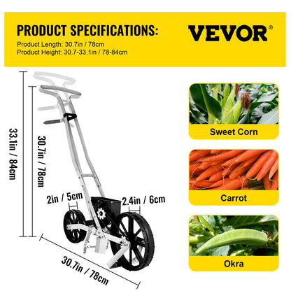 Garden Seeder, Metal Precision Garden Push Seeder With 6 Seed Plates, Walk-Behind Row Crop Planter, Manual Garden Lawn Spreader for Sowing Seeds, Backyard Agriculture for Various Seeds