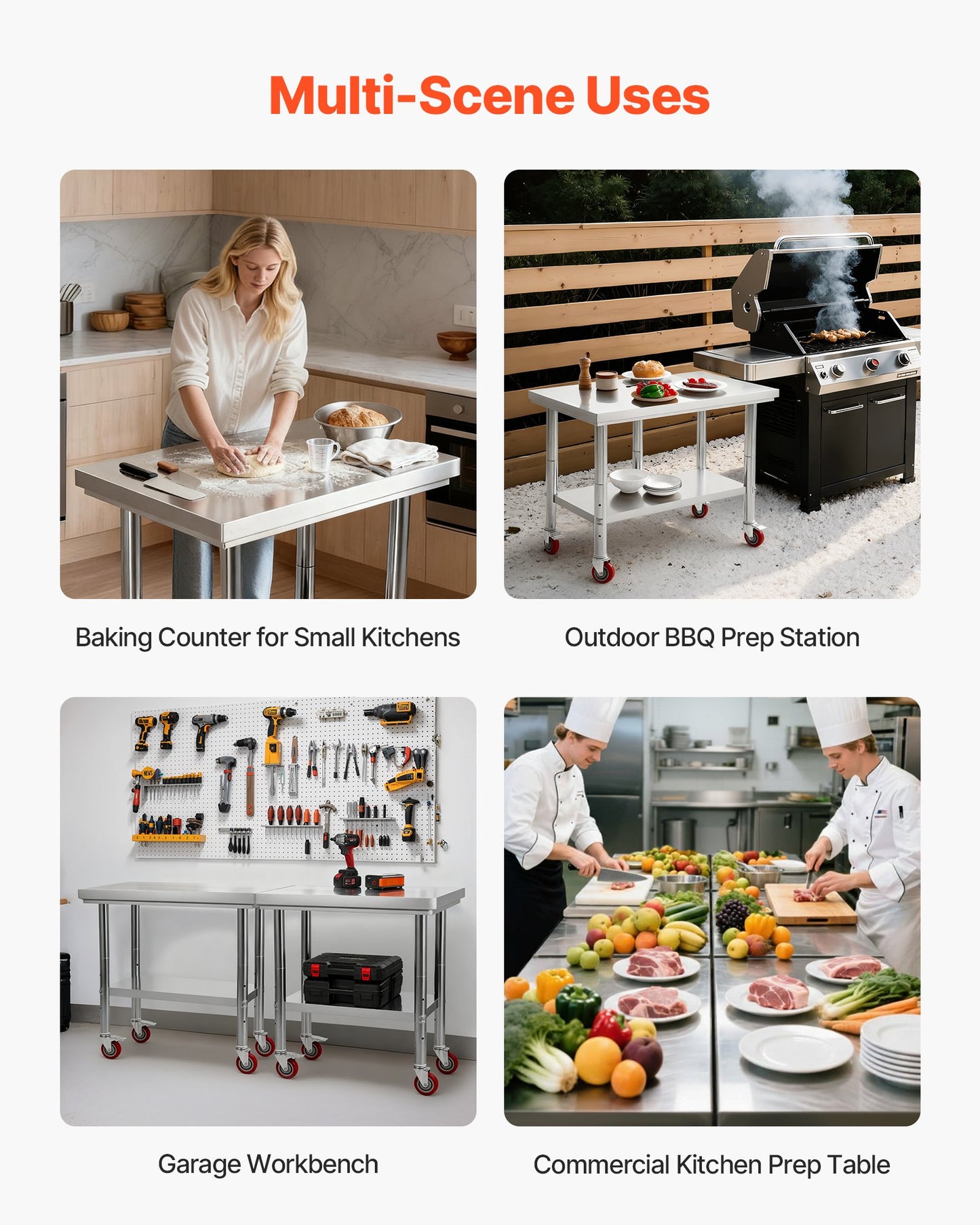 Stainless Steel Table, 60 x 90 cm Food Prep Worktable with Wheels, Kitchen Prep Table with Adjustable Undershelf Workstations for Commercial Kitchen, Restaurant, Hotel and Garage, Outdoor