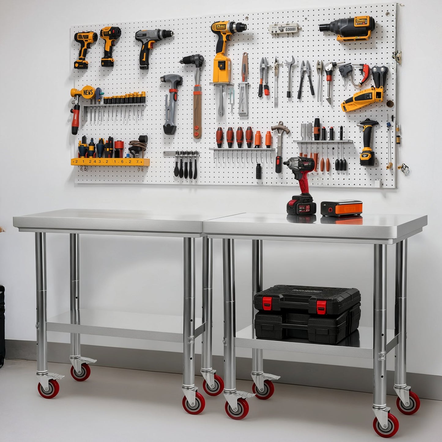 Stainless Steel Table, 60 x 90 cm Food Prep Worktable with Wheels, Kitchen Prep Table with Adjustable Undershelf Workstations for Commercial Kitchen, Restaurant, Hotel and Garage, Outdoor