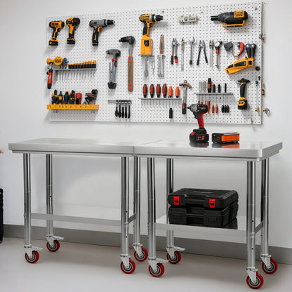 Stainless Steel Table, 60 x 90 cm Food Prep Worktable with Wheels, Kitchen Prep Table with Adjustable Undershelf Workstations for Commercial Kitchen, Restaurant, Hotel and Garage, Outdoor