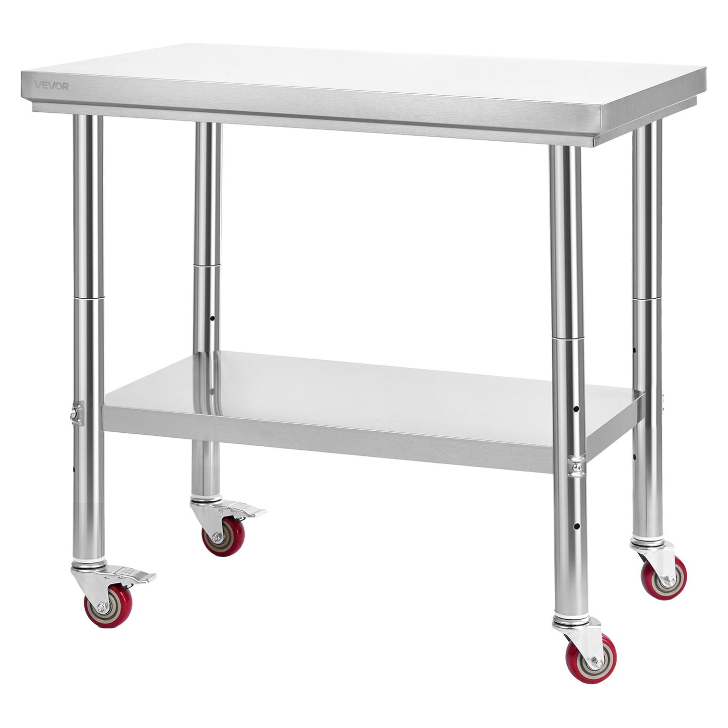 Stainless Steel Table, 60 x 90 cm Food Prep Worktable with Wheels, Kitchen Prep Table with Adjustable Undershelf Workstations for Commercial Kitchen, Restaurant, Hotel and Garage, Outdoor