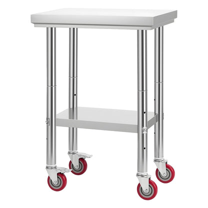 Stainless Steel Table, 61 x 45 cm Food Prep Worktable with Wheels, Kitchen Prep Table with Adjustable Undershelf Workstations for Commercial Kitchen, Restaurant, Hotel and Garage, Outdoor