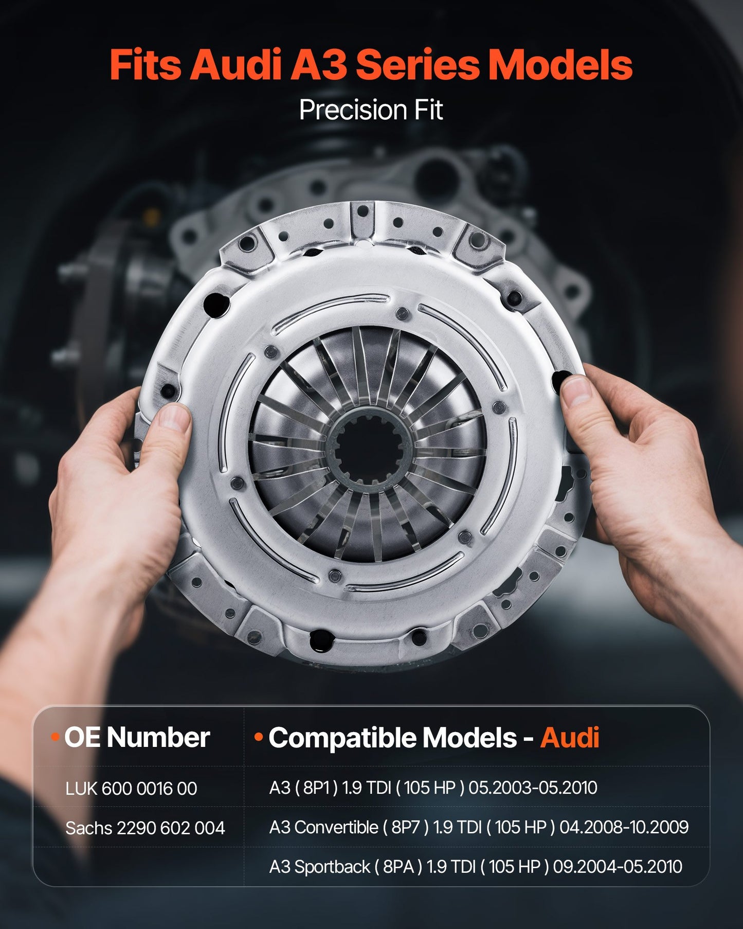 Kopplingssats med svänghjul, Extra kraftig OEM-kopplingssats, OEM-ersättningskopplingssats för växellåda, kompatibel med Audi A3 (8P1) från 2003-2010, A3 Cabriolet (8P7) från 2008-2009, A3 Sportback (8PA) från 2004-2010.