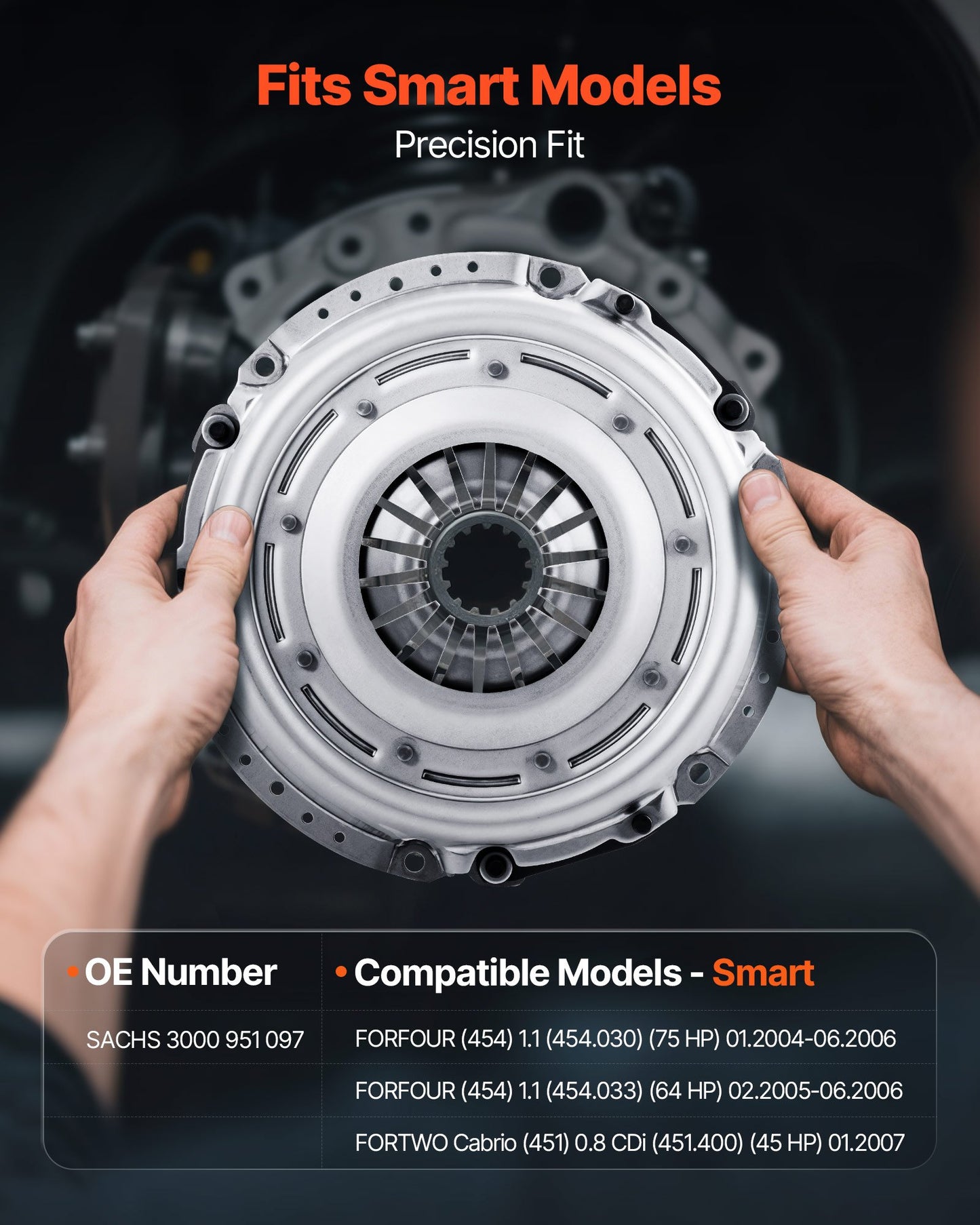 Kopplingssats med tryckplatta, Extra kraftig OEM-kopplingssats, OEM-ersättningskopplingssats för växellåda, kompatibel med 2004-2006 Smart FORFOUR (75 hk), 2005-2006 FORFOUR (64 hk), 2007 FORTWO Cabriolet