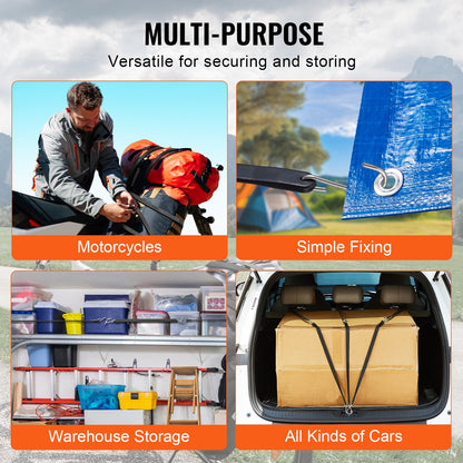 50 Piece Flat Bungee Cord, 19.8 mm Heavy Duty Bungee Straps with Steel S-Hooks, 31" Elastic Bungee Rope for Cargo, Tarps, Trucks and Tent, Black