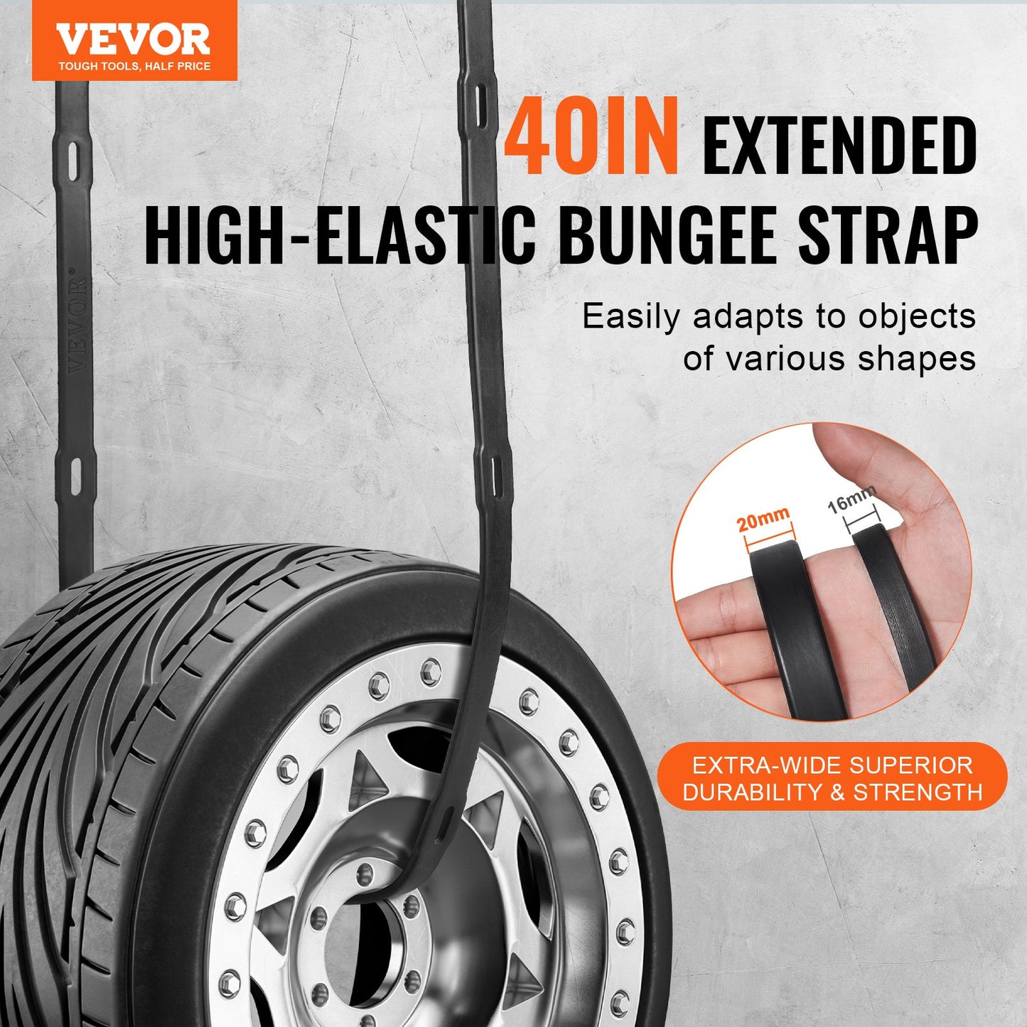 4 Piece Flat Bungee Cord, 20 mm Heavy Duty Bungee Straps with Steel S-Hooks, 40" Elastic Bungee Rope for Cargo, Tarps, Trucks and Tent, Black