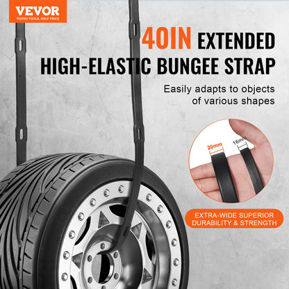 4 Piece Flat Bungee Cord, 20 mm Heavy Duty Bungee Straps with Steel S-Hooks, 40" Elastic Bungee Rope for Cargo, Tarps, Trucks and Tent, Black