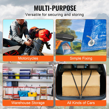 4 Piece Flat Bungee Cord, 20 mm Heavy Duty Bungee Straps with Steel S-Hooks, 40" Elastic Bungee Rope for Cargo, Tarps, Trucks and Tent, Black