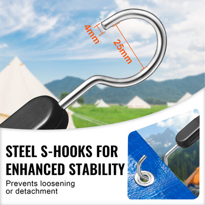 4 Piece Flat Bungee Cord, 20 mm Heavy Duty Bungee Straps with Steel S-Hooks, 40" Elastic Bungee Rope for Cargo, Tarps, Trucks and Tent, Black