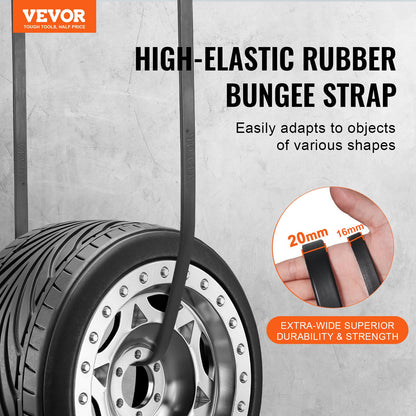 20 Piece Flat Bungee Cord, 20 mm Heavy Duty Bungee Straps with Steel S-Hooks, Includes 15", 21", 36", Elastic Bungee Rope for Cargo, Tarps, Trucks and Tent, Black
