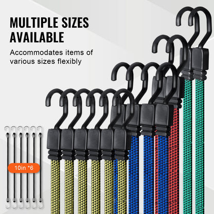 32 Piece Flat Bungee Cord Set, 17 mm Heavy Duty Bungee Straps with A3 Steel J-Hooks, Includes 10", 18", 24", 32", 40", Bungee Rope with Portable Storage Bag, 6 Clips & Canopy Ties