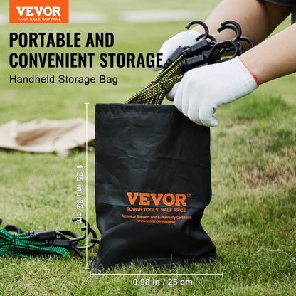 32 Piece Flat Bungee Cord Set, 17 mm Heavy Duty Bungee Straps with A3 Steel J-Hooks, Includes 10", 18", 24", 32", 40", Bungee Rope with Portable Storage Bag, 6 Clips & Canopy Ties