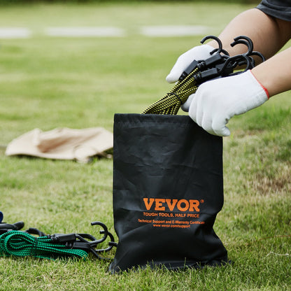 32 Piece Flat Bungee Cord Set, 17 mm Heavy Duty Bungee Straps with A3 Steel J-Hooks, Includes 10", 18", 24", 32", 40", Bungee Rope with Portable Storage Bag, 6 Clips & Canopy Ties