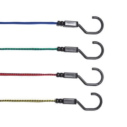 32 Piece Flat Bungee Cord Set, 17 mm Heavy Duty Bungee Straps with A3 Steel J-Hooks, Includes 10", 18", 24", 32", 40", Bungee Rope with Portable Storage Bag, 6 Clips & Canopy Ties