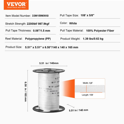 Polyester dragband, 1,5 mm x 32 m, draghållfasthet 1140 kg