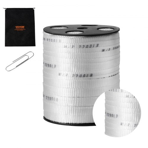 Polyester Pull Tape, 5/8" x 318' Mule Tape Flat Rope, 2200 lbf Tensile Capacity, Printed Webbing Cable Pulling Tape for Packaging, Gardening, Commercial Electrical, Conduit Work, White